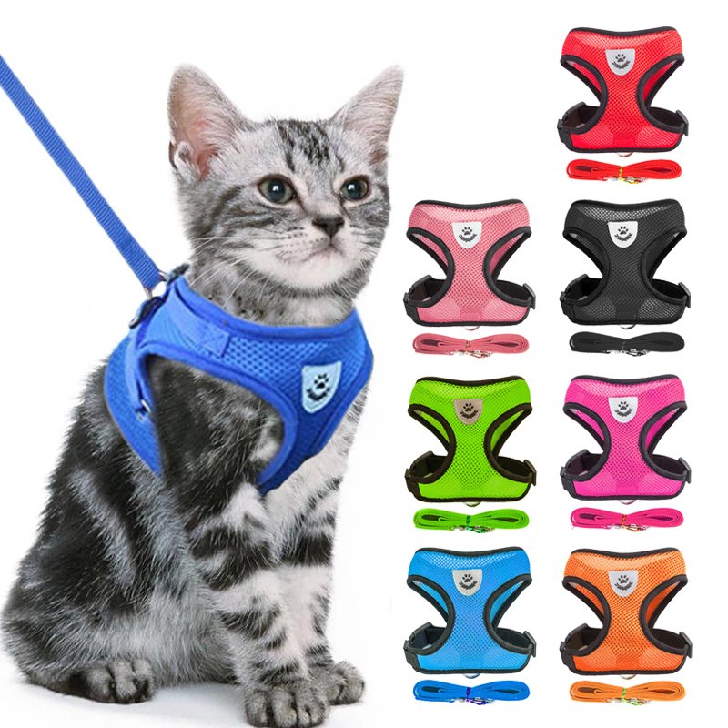 Cat-Harness-Vest-Walking-Lead-Leash-For-Puppy-Dogs-Collar-Polyester-Adjustable-Mesh-Dog-Harness-For